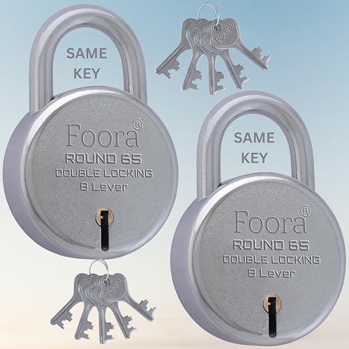 Image of Foora Same Key Lock Set | 2 Heavy Duty Padlocks with 10 Keys | Double Locking 8 Lever Mechanism | Strong Metal Body | Multiple Lock and Key for Home, Door Lock, Gate Lock, and Shutter Security