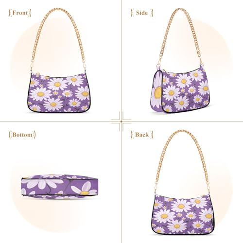 Purple Daisy Shoulder Bag for Women, Handbag with Chain Strap, Soft Purse Tote Bag for Ladies3
