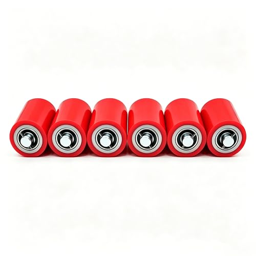 Image of Heavy Duty Pallet Jack Load Wheels Kit, Red 3x3.75 In, 6 Pcs | Polyurethane PU Tread, Pre-Installed Bearings with 20mm ID, Includes Axles and Pins, Truck Jack Repair Parts