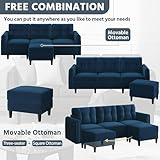 Yaheetech Fabric Sectional Sofa with Ottoman, L-shaped Sofa Couch with Side Pockets or Small Spaces, Reversible 3-Seater Chaise Lounge for Living Room, Home Office, Velvet Fabric, Blue - Image 8