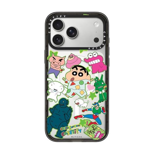 CASETiFY �C���p�N�g iPhone 17 Pro Max �P�[�X [MagSafe�Ή�/���^ �y��/�ϏՌ�/Crayon Shin-chan Co-lab] - �N���A �u���b�N - Crayon Shinchan Sticker Case - P