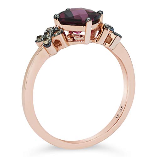 LE VIAN 1/6 Carat Chocolate Diamond and 1 1/4 Carat Cushion Cut Rhodolite Garnet Ring for Women in 14k Rose Gold (Fancy Brown, SI1-SI2, cttw) Anniversary Promise Ring Size 5.254