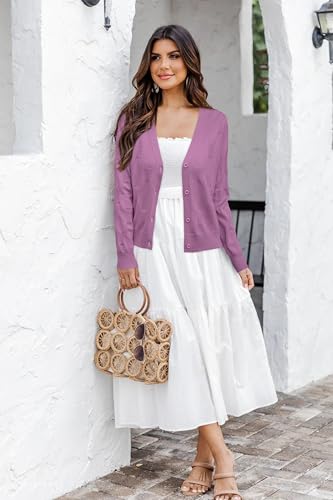 Image of Arach&Cloz Women's Soft Cropped Cardigan Casual Lightweight Shrug Sweater Tops