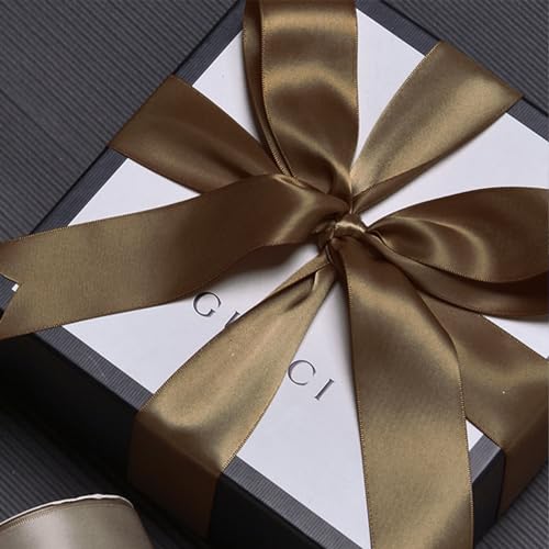 Image of Brown Double Face Satin Ribbon 1 inch X 50 Yards Spool Bright Colors Very Suitable for Weddings Gift Package Wrapping Dancer Wand Sewing Party Hair Bow Invitation Decorations and More