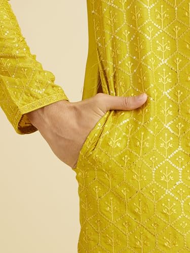 Ensemble Kurta pyjama homme en viscose vert de qualité premium Manyavar