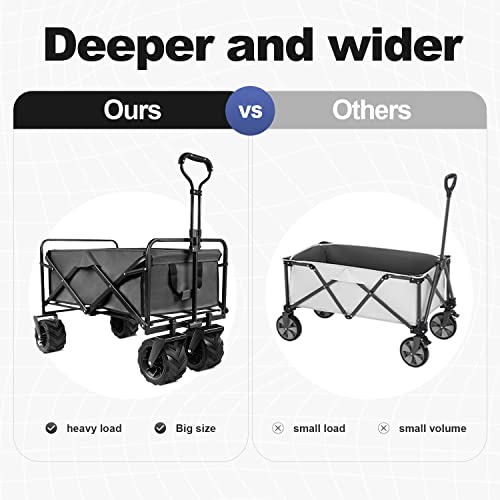 Patio Watcher Collapsible Utility Wagon Cart | All Terrain Big Wheels For Outdoor Garden, Beach, Camping, Groceries, Sports | Large Capacity | Heavy Duty | Gray #TOP1