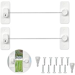 Oruiiju Juego de 2 Candados de Seguridad para Bebés, Cerraduras para Puertas de Nevera y Congeladores con Llave, Restricción de Ventana con Cable de Bloqueo, Blanco