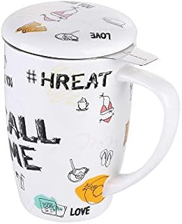 LOVECASA Tea Mug [450ml], Large Tea Infuser Mug with Lid - Tea-for-One Perfect Set for Office and Home Use, Red