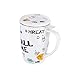 LOVECASA Taza de Te Porcelana Mug Infusión con Filtro y Tapa, Diseño con Frases Regalo 450 ML