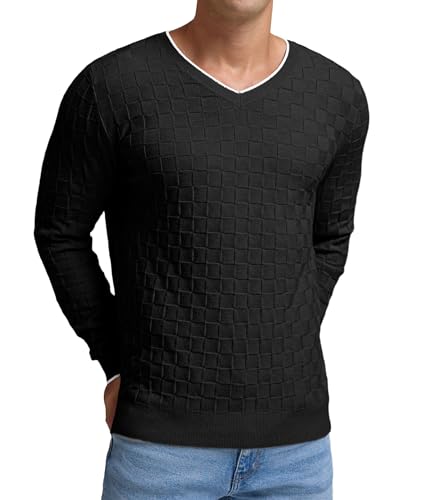 Sailwind Mens V-Neck Sweater Cable Knit Long Sleeve Casual Basketweave Stitch Pullover Sweater3