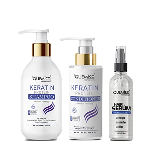 Sulphate Free Keratin Shampoo and Conditioner Combo with Hair Serum Set | Keratin Protein Shampoo (300ml), Conditioner (150ml) & Serum (50ml) | No Sulphate, Parabens & Silicones | Set Of 3