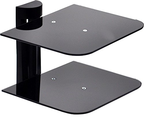 Z D 2G Home 2 Tier Floating Shelf 250 X 360 Mm Tempered Glass for DVD Player Game Console Sky Set Up Box (Black)