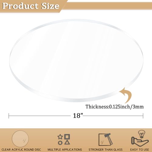 Image of 2 Pieces 1 /8 inch Clear Circle Acrylic Sheet, 18 Inch Diameter Plexiglass Sheet, Round for Cake Discs, Plexiglass Table Top, Acrylic Backdrops and DIY Display Projects Craft