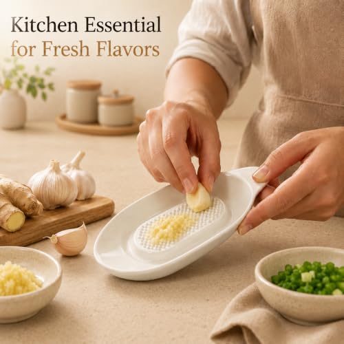 Image of Ceramic Handheld Ginger Garlic Grater Mini Mortar Spice Tool Kitchen Zester Citrus Fruit Grating Plate Nonstick Small Size Easy Clean Home Cooking Accessory (Rectangle)