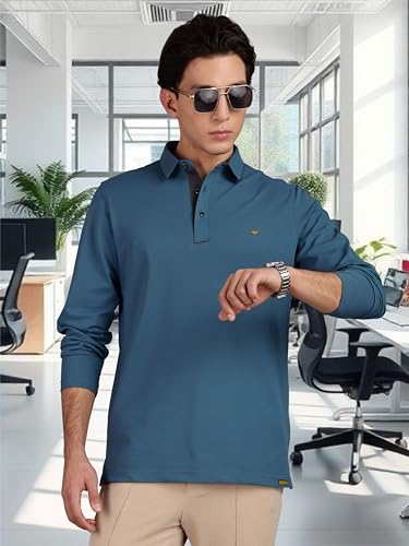 Image of STELLERS Men's Full Sleeve Polo T-Shirt | Premium Cotton | streatchable | Enzyme bio Washed | Feather Touch Feel | Sustainable