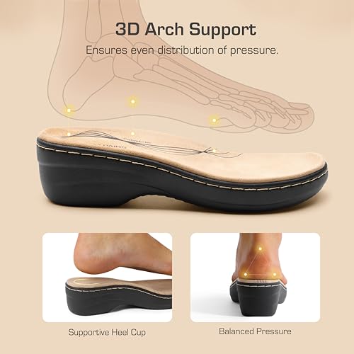 Image of DREAM PAIRS Women Arch Support Slide Sandals Adjustable Straps Slip On Wedge Sandals Casual Comfort Lightweight Flat Slides