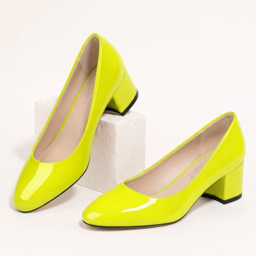 Image of SKYSTERRY Women's Low Heel Dress Pumps Shoes 2 Inch | Low Chunky Block Heel Pumps, Closed Round Toe Heels, Patent Leather Office Work Wedding Pumps Shoes