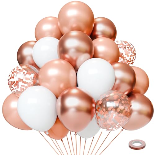Image of Rose Gold Balloons 50 PCS Metallic Rose Gold Balloons 12 Inch Rose Gold Confetti Balloons for Anniversary Wedding Engagement Bridal Shower Bachelorette Party Decorations