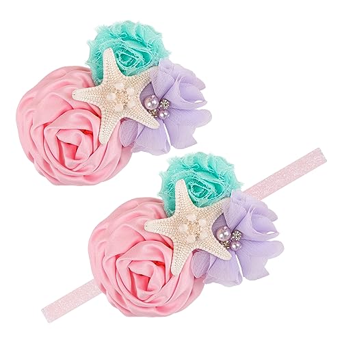 Image of YanJie Baby Girls Mermaid Headband, Glitter Hair Clip, and Starfish Hair Bow Set - Aqua Lavender Newborn Mermaid Party Gift Accessories