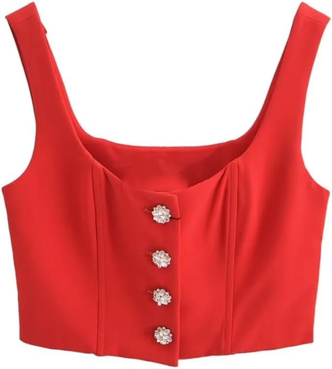 Women's Solid Button-Down Sleeveless Tank Top