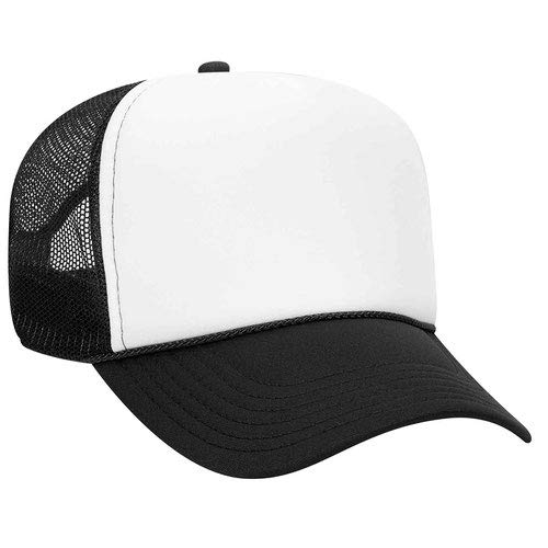 Otto Cap 5 Panel Mid Profile Mesh Back Trucker Hat Polyester Foam Front Blk/Wht/Blk