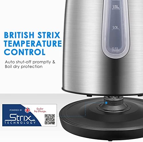 3000W Fast Boil Kettle, FOHERE Stainless Steel Cordless Electric Kettle, BPA-Free Hot Water Boiler, 1.7 Liter, Removable Washable Filter, Boil Dry Protection & Auto Shut Off, Silver