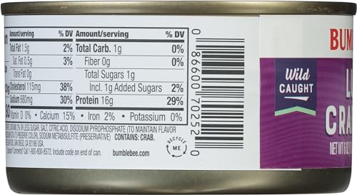 Bumble Bee Lump Crab Meat, 6 oz Can (Pack of 12) - 14g Protein & 1g Carb Per Serving - Wild Caught, Small Chunks, Drain Before Use - Packaging May Vary