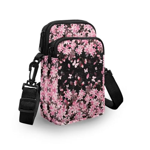 HUGS IDEA Cherry Blossom Print Small Messenger Bag Coin Packet Mini Handbag Crossbody Shoulder Bags with Adjustable Strap3