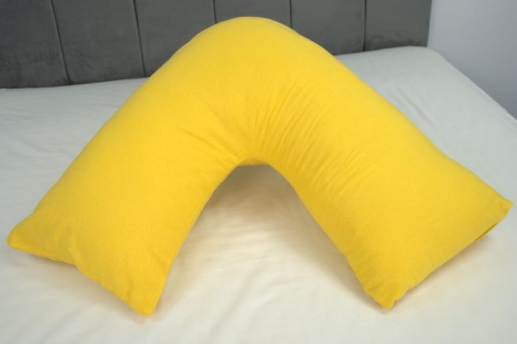 ARLINENS V Shaped Pillowcase 100% Brushed Cotton Flannel/Thermal V Case Warm Cosy orthopaedic Back Neck & Pregnancy V Pillowcase cover only Standard Size 74 x 34cm (Mustard)