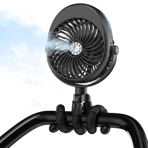 Image of 2025 Upgarded 4000mAh Misting Baby Stroller Fan, Rechargeable Battery Operated,Max 15Hrs Cooling,50ml Portable Water Sprayer Misting Fan with Flexible Tripod Clip on Car Seat Crib Treadmill Bunk Bed