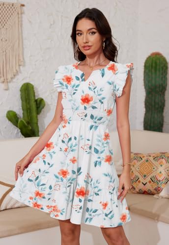 Image of Jayscreate Women's Ruffle Sleeve Layered Dress Pockets Elastic Waist 2025 V Neck Above Knee Summer Casual Cute Dress