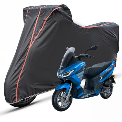Image of Two Wheelers Bike Body Cover Compatible for Aprilia SXR 160, UV Resistant, Dustproof, Triple Stitched, Elastic Bottom, Red Piping Motorcycle Cover (Black, Pack of 1)