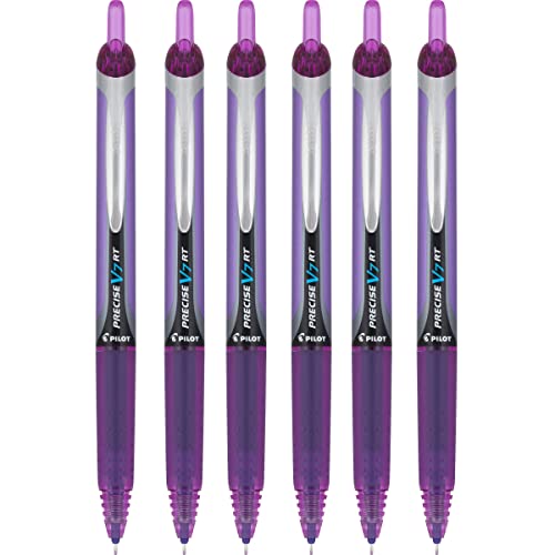 Pilot Precise V7 Retractable & Refillable Rolling Ball Ink Pens, Purple Ink, 0.7mm Fine Point, 6 Pack