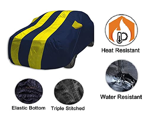 Image of Euro Care Car Cover Compatible with City (Model: 2020 to Till Date) with Mirror Pocket, Water Resistant, Triple Stitched, City Car Cover- Navy-Yellow