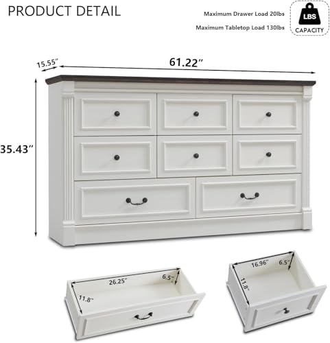 Farmhouse-61-W-Buffet-Cabinet-with-Storage-Wood-Rustic-Sideboard-Buffet-Cabinet-w8-Drawers-Coffee-Bar-Cabinet-wRoman-Column-Versatile-Storage-Cabinet-for-Living-Room-Dinning-Room-White Farmhouse 61 W Buffet Cabinet with Storage Wood Rustic Sideboard Buffet Cabinet w8 Drawers Coffee Bar Cabinet wRoman Column Versatile Storage Cabinet for Living Room Dinning Room White