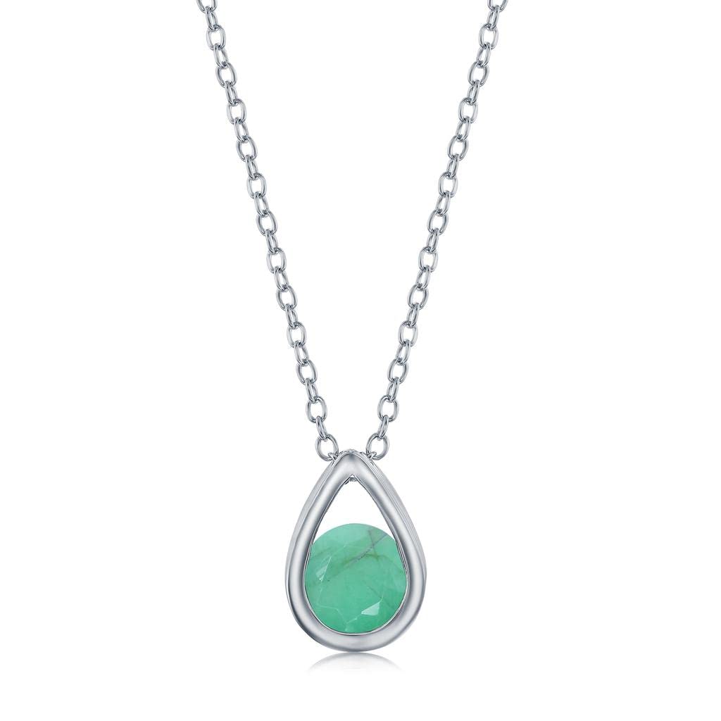 Pear-Shaped with Center Round 5.5mm Birthstone 16+2” Dainty Necklace Sterling Silver Jewelry for Women or Teens (L-10.6mm x W-7.3mm)