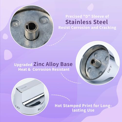 Image of W11122880 Stove Knobs Replacement Whirlpool WFG520S0FS0 WFG770H0FZ0 Knob | W10862482 Gas Range Knob WFG745H0FS1 WFG520S0FS1 WFG745H0FE1 Whirlpool Gas Stove Oven Parts Burner Control Knobs 5Pcs Silver