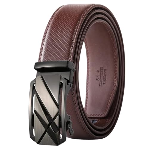 Men Metal Leather Belts Coffee Automatic Buckle Ceinture Belt Adjustable K120s25 115CM