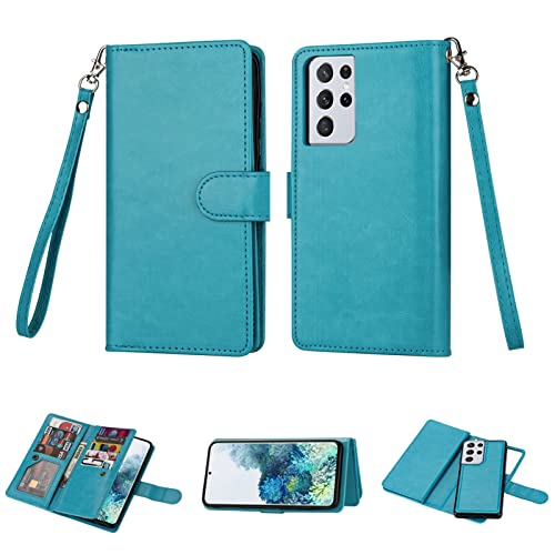 LTLCBBL Funda para Samsung Galaxy S22/S22 Plus/S22 Ultra 5G,Carcasa con Tapa y Tarjetero, Capa Tipo Libro Flip Case Wallet, Telefono Cubrir Móvil Phone Cover Protector,Azul,s22 6.1'' Cover
