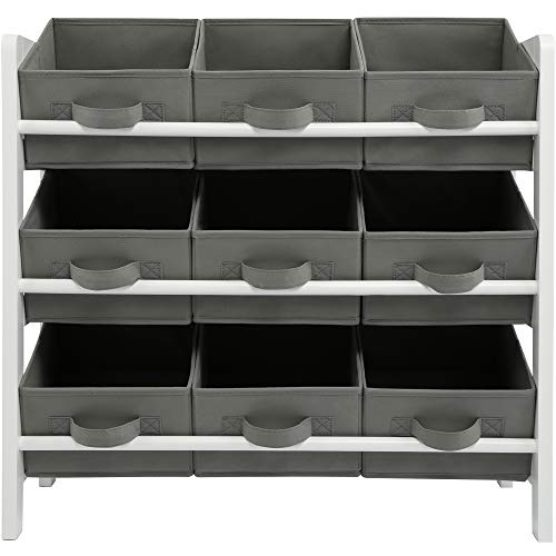 Charles Jacobs 3 Tier Toy Storage Unit with 9 Fabric Boxes for Kids Bedroom (Grey) - Image 6