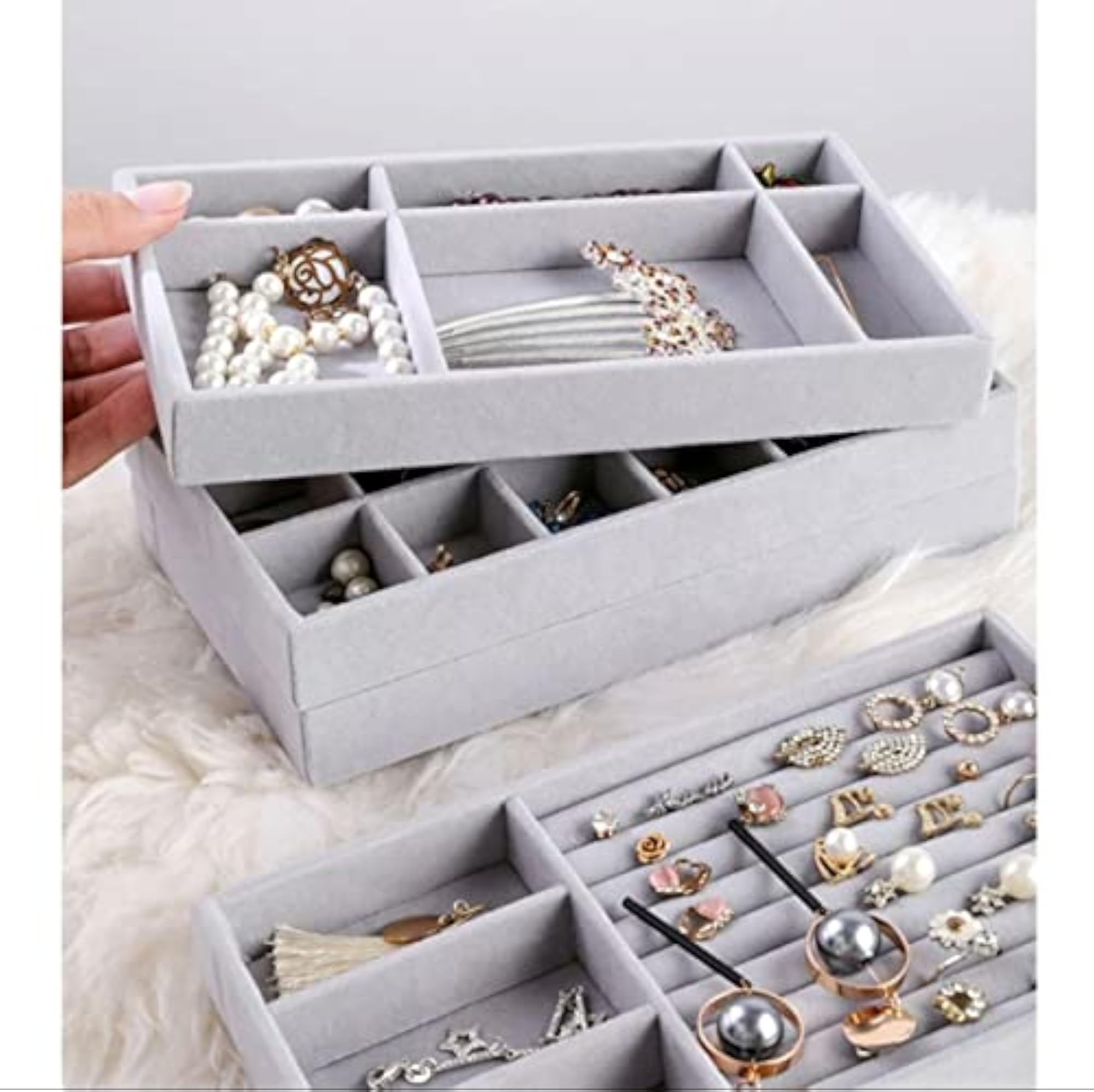 Jewellery Boxes and Trays Organiser, Stackable Storage