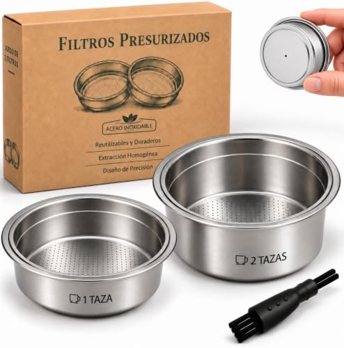 2x1 Filtros Presurizados Para Cafetera Cecotec De 1 Y 2 Tazas 51mm - Pack 2 Filtro De Repuesto Resistentes Y De Fácil Limpieza - Accesorios De Reemplazo Duraderos Para Cafetera Expresso Cecotec