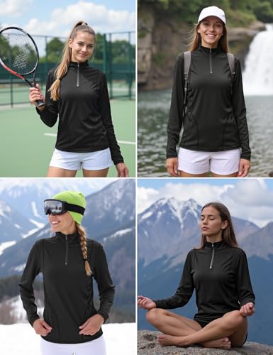 Women's Long Sleeve Tops UPF 50+ Polo Shirts 1/4 Zip Running T-Shirt Breathable Sun Protection Sports Shirt for Golf Cycling Gym Workout Tennis S-2XL - Image 6