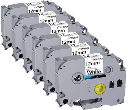 6X hehua Taśma Kompatybilna z Brother Tze-231 Tz-231 Czarna na Białym P Touch Tze 12mm Taśma, Zapisywania do P-Touch H100lb H100r H101 H101c H105 H75 PT-1010 PT-1080 (12mm x 8m)