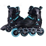 WTTO Rollschuhe, größenverstellbare Inline-Skates Atmungsaktives Leder Mit Schutzset Rollschuhe mädchen Langlebig und stark Bewerben Sie Sich bei Mädchen und Jungen,Blue_M-22.5-24cm