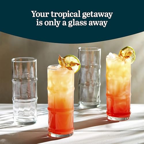 Libbey Tiki Bamboo Highball Drinking Glasses Set of 4, Iconic 16 Oz Tall Cocktail Glasses, Modern Drinking Glass Cups for Backyard and Summer Parties by Libbey - Used condition - Image 2