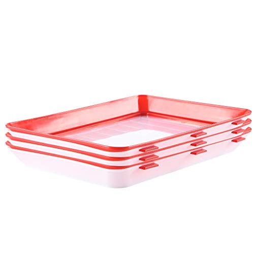 YUYOUG Plastic Food Fresh Preservation Tray, Premium Creative Healthy Food Vacuum Preservation Tray Reusable Environmental Protection And Pollution Prevention Tray Tools (Red, 3PC)