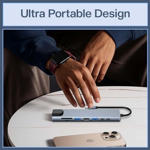 Image of UNIGEN 8 in 1 USB Type-C HUB Adapter with 4K HDMI, 100W PD, USB C Port, USB 3.0, RJ45 Ethernet, SD /TF Card Reader, Docking Station Compatible with MacBook Pro /Air Laptops and Other Devices