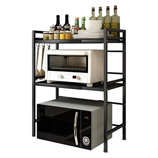 Soporte Extensible para Horno de Microondas,Organizador Estanteria para Encimera de Cocina,Mueble Microondas,Rack de Almaceamiento 2 Niveles,40/64 * 36,5 * 78cm Negro