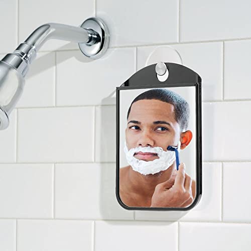 Mdesign Bathroom Shower Suction Fog Away Shaving Mirror - Black/Brushed #TOP1